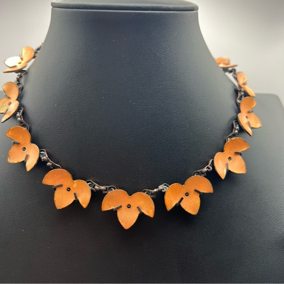 Vintage Renoir Matisse Scalloped Copper Necklace w/ Blue Enamel Accents - Rare - Picture 5 of 10